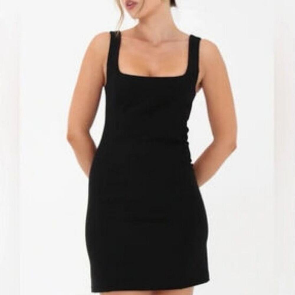 Rumored Twiggy Mini Dress Black Square Neck Stretch Knit Bodycon LBD NWT Size 4